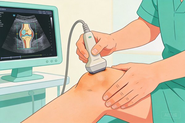 医生用超声探头检查患者膝关节