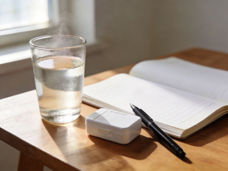 一杯温水、药盒与用药记录本